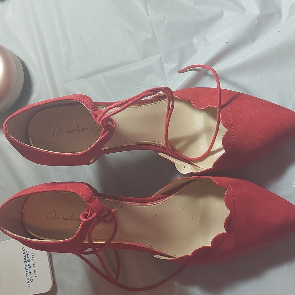 Red Amelia Grace- Tennie Pumps- Scalloped Edge
